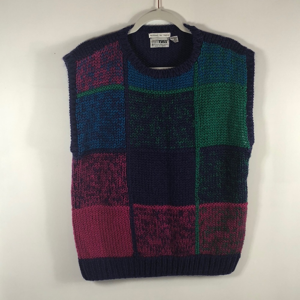 vTg chunky knit plaid sweater purple multicolored